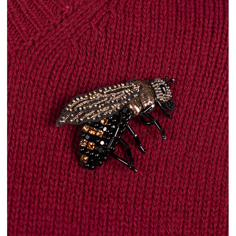 sz L NEW $1050 GUCCI Dk Red Wool GOLD BEE BROOCH Long OVERSIZE Knit Long SWEATER