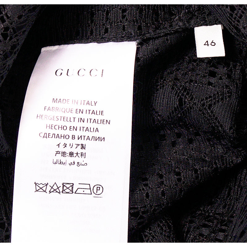 46 US 10 NEW $1195 GUCCI Black SHEER LACE Button Front Long Sleeve RUFFLE BLOUSE TOP