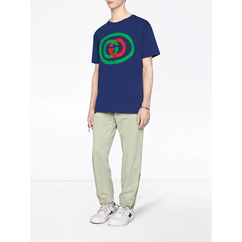 sz XS NEW $590 GUCCI MEN'S Blue Cotton 80'S VINTAGE GG LOGO Classic T-SHIRT TEE