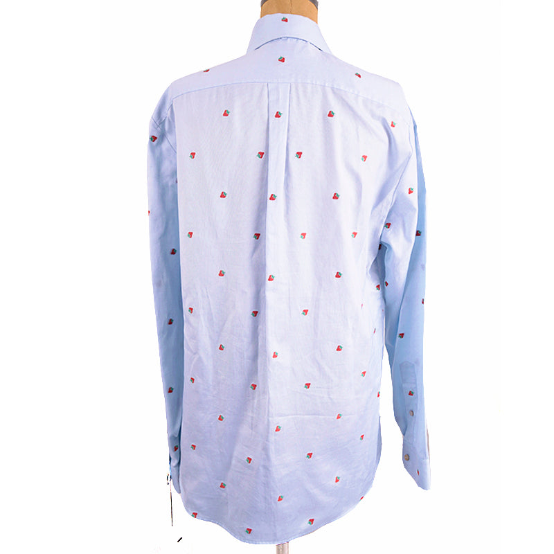42 NEW $980 GUCCI Blue Cotton STRAWBERRY PATTERN Button Down SHIRT BLOUSE TOP 8