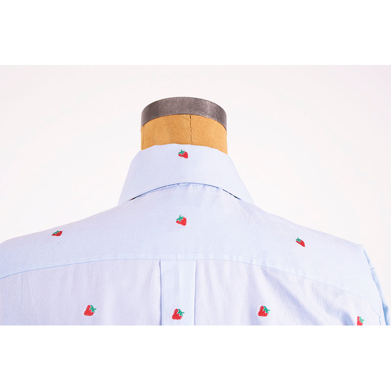 42 NEW $980 GUCCI Blue Cotton STRAWBERRY PATTERN Button Down SHIRT BLOUSE TOP 8