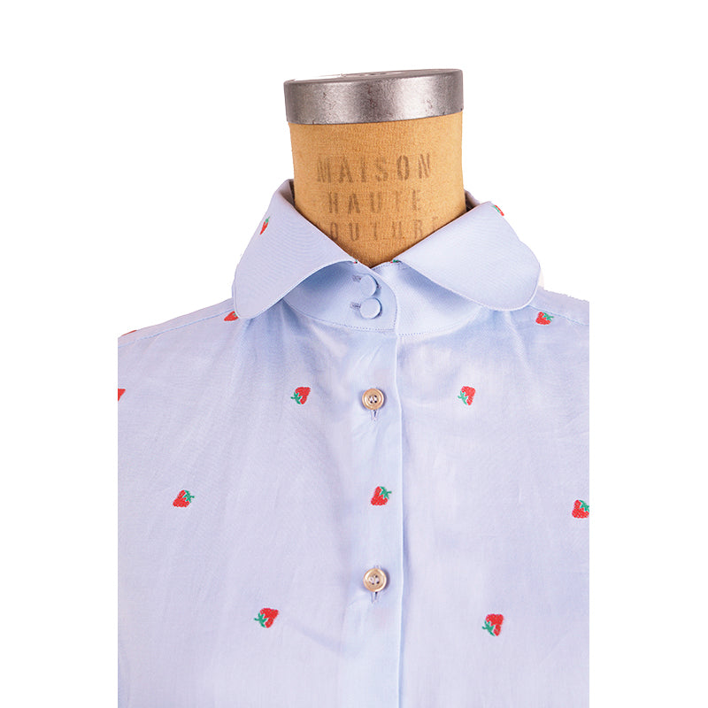 42 NEW $980 GUCCI Blue Cotton STRAWBERRY PATTERN Button Down SHIRT BLOUSE TOP 8