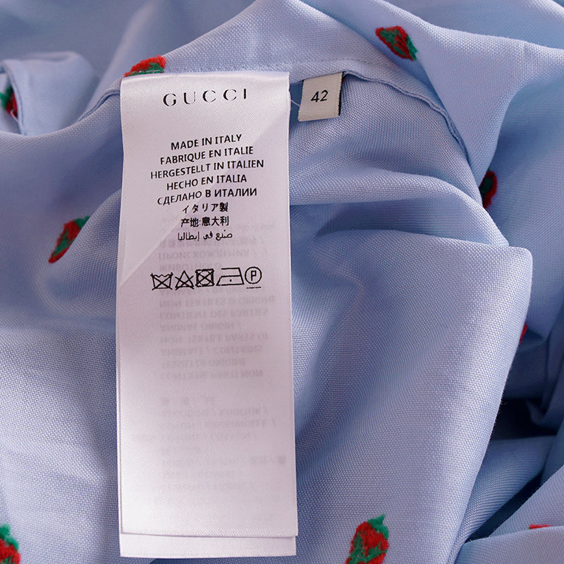 42 NEW $980 GUCCI Blue Cotton STRAWBERRY PATTERN Button Down SHIRT BLOUSE TOP 8