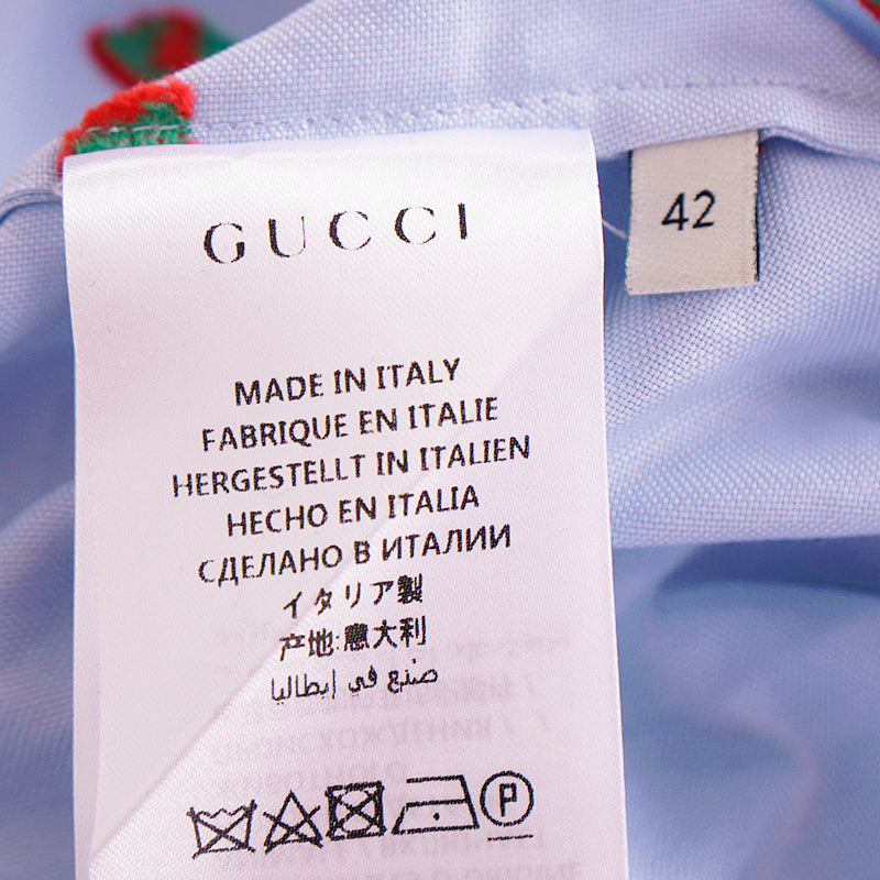 42 NEW $980 GUCCI Blue Cotton STRAWBERRY PATTERN Button Down SHIRT BLOUSE TOP 8