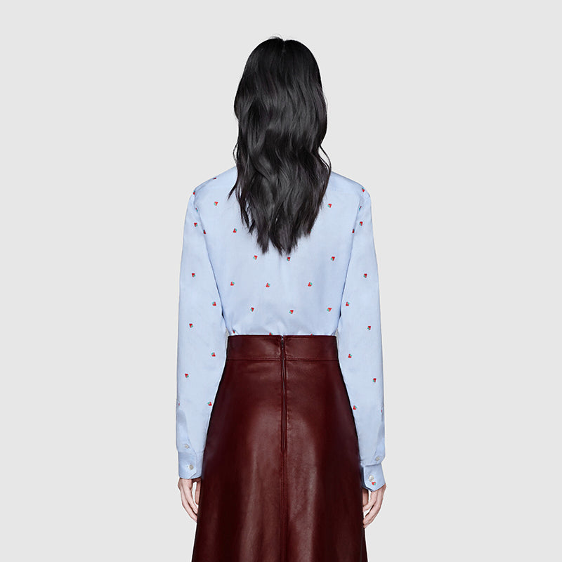 42 NEW $980 GUCCI Blue Cotton STRAWBERRY PATTERN Button Down SHIRT BLOUSE TOP 8