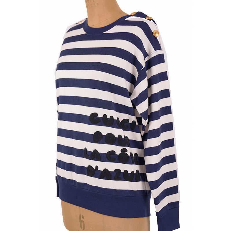 XS NEW $1500 GUCCI Blue White Striped POUR LA COTE D'AZUE Cotton SWEATSHIRT TOP