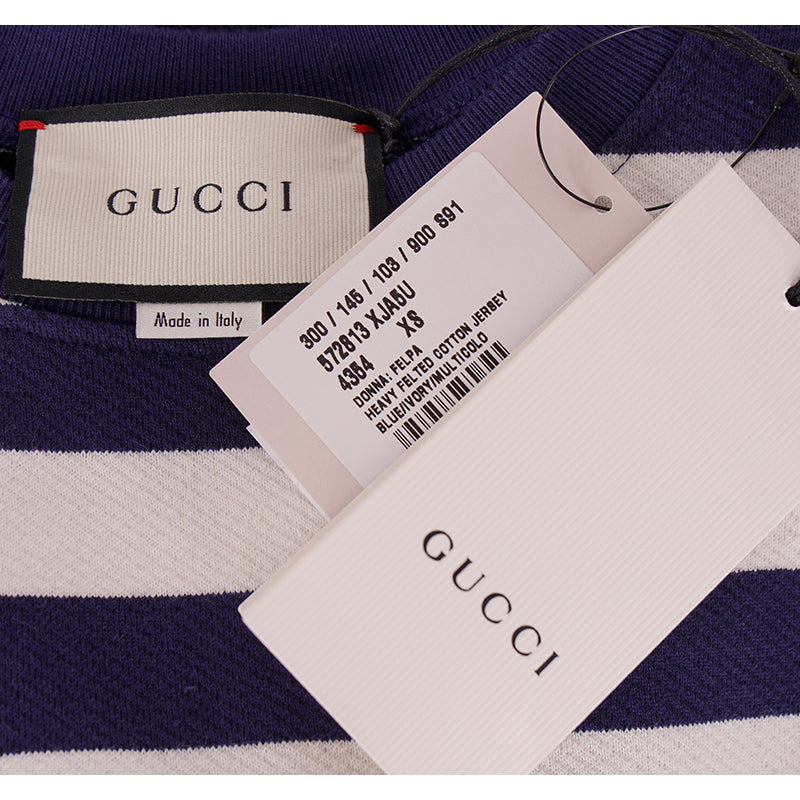 XS NEW $1500 GUCCI Blue White Striped POUR LA COTE D'AZUE Cotton SWEATSHIRT TOP