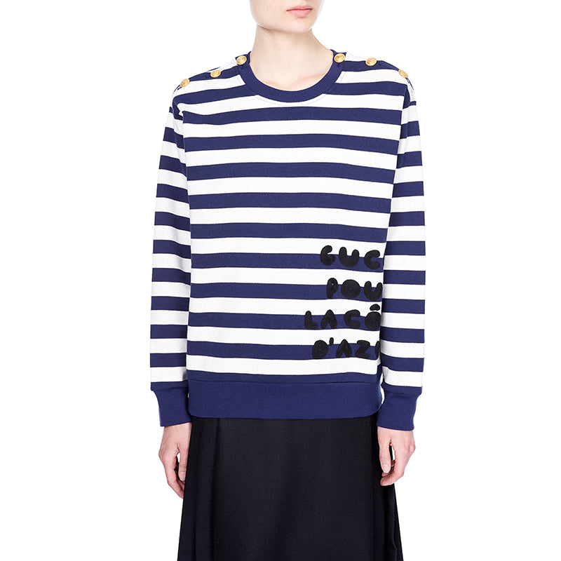 XS NEW $1500 GUCCI Blue White Striped POUR LA COTE D'AZUE Cotton SWEATSHIRT TOP