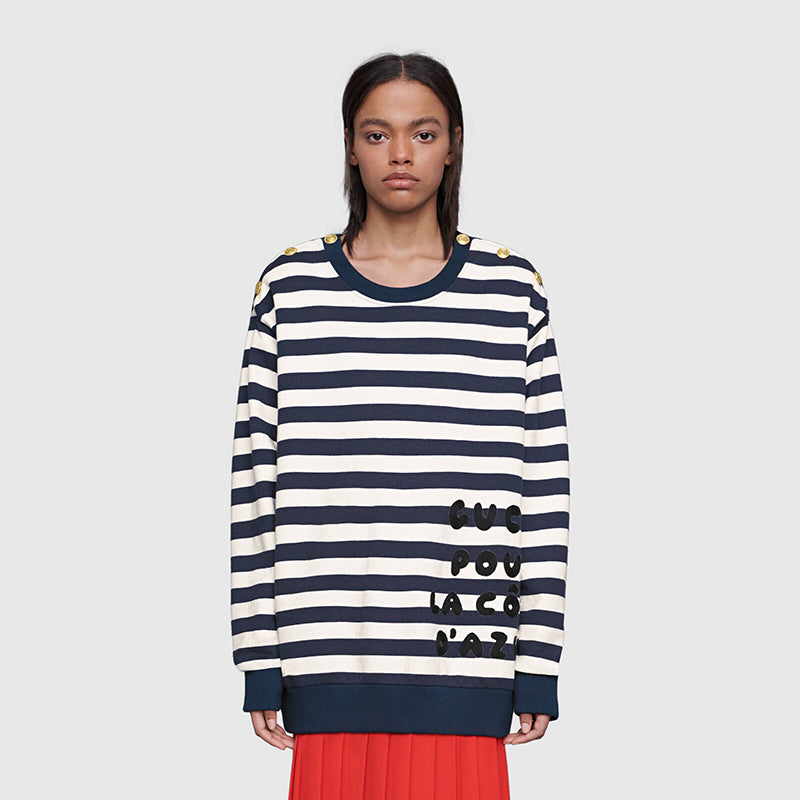 XS NEW $1500 GUCCI Blue White Striped POUR LA COTE D'AZUE Cotton SWEATSHIRT TOP