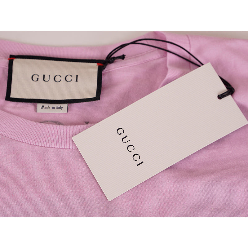 XS NEW $690 GUCCI Lilac Pink BLACK WINGED SKULL LOGO Oversize TEE T-SHIRT TOP