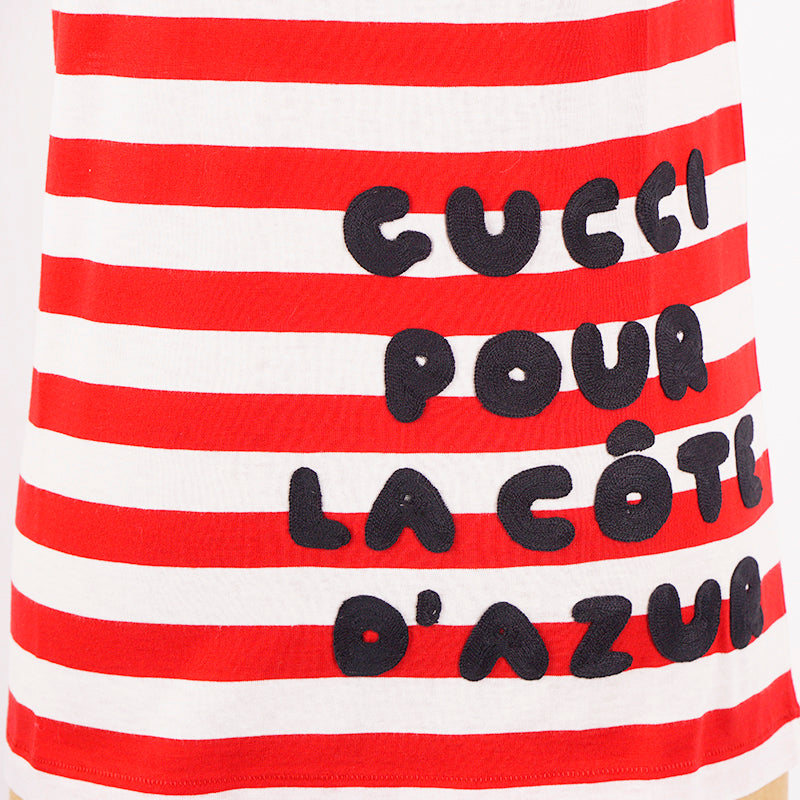 XS NEW $1,100 GUCCI Red White Striped POUR LA COTE D'AZUR Patch Cotton TEE TOP