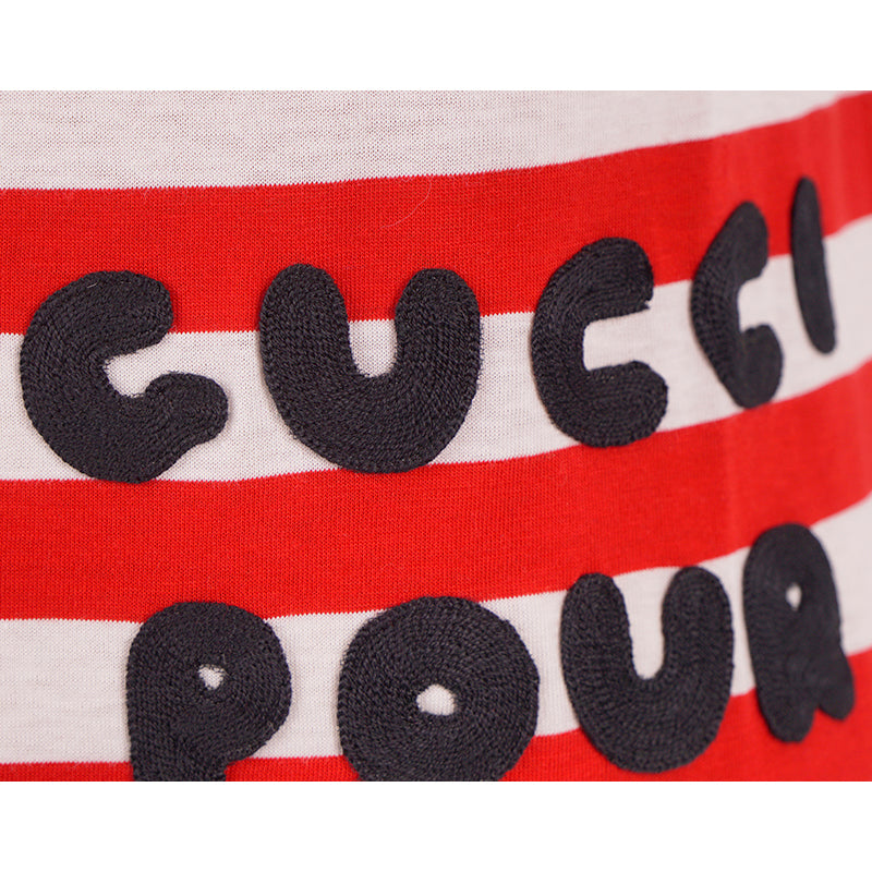 XS NEW $1,100 GUCCI Red White Striped POUR LA COTE D'AZUR Patch Cotton TEE TOP