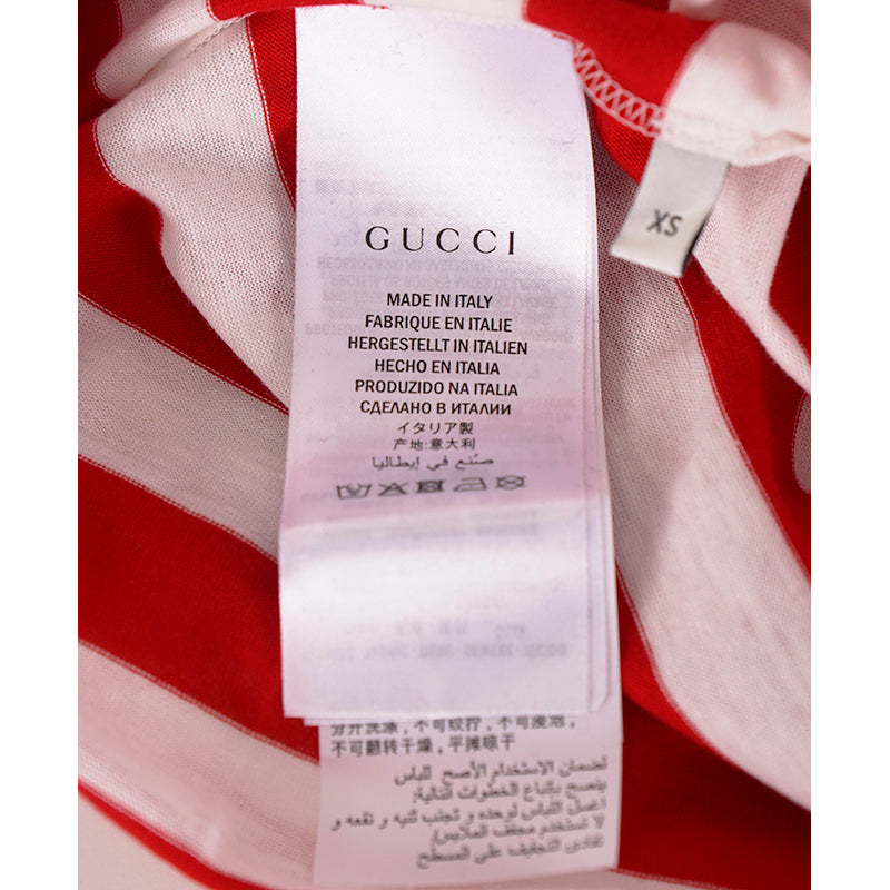 XS NEW $1,100 GUCCI Red White Striped POUR LA COTE D'AZUR Patch Cotton TEE TOP