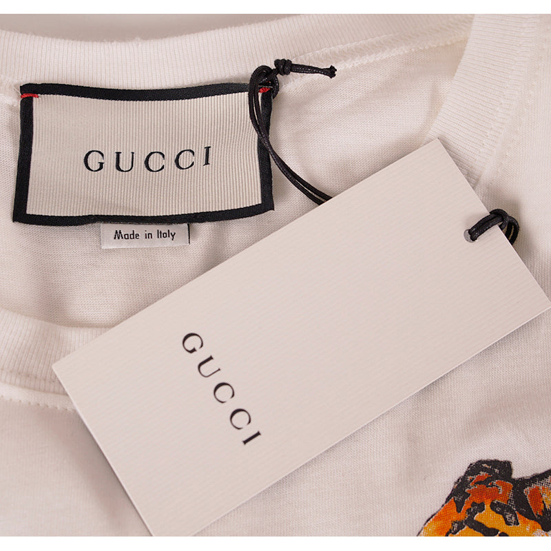 XXS NEW AUTHENTC GUCCI White DUELING TIGERS 80's GG LOGO Relax TEE T-SHIRT TOP
