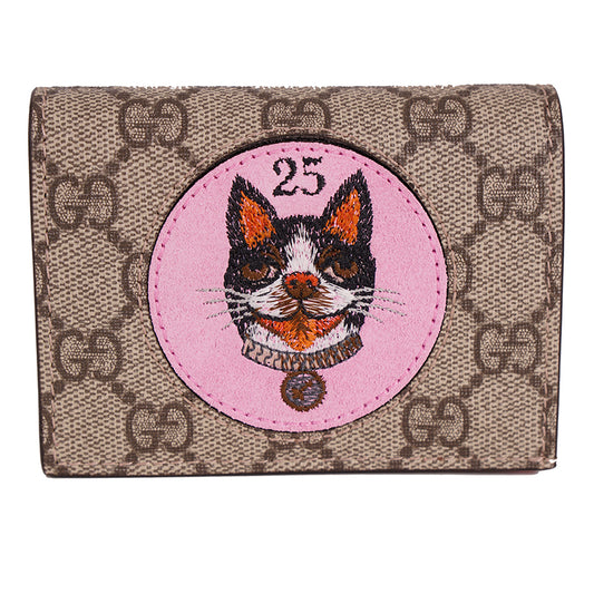 NEW $495 GUCCI GG Supreme Canvas GG Logo BOSCO DOG PATCH Snap Card Case WALLET