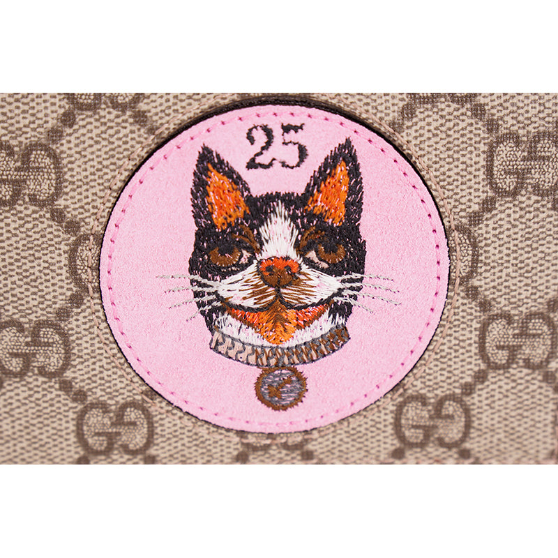 NEW $495 GUCCI GG Supreme Canvas GG Logo BOSCO DOG PATCH Snap Card Case WALLET