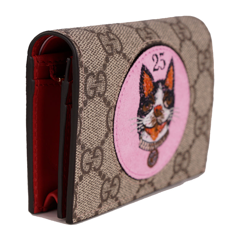 NEW $495 GUCCI GG Supreme Canvas GG Logo BOSCO DOG PATCH Snap Card Case WALLET