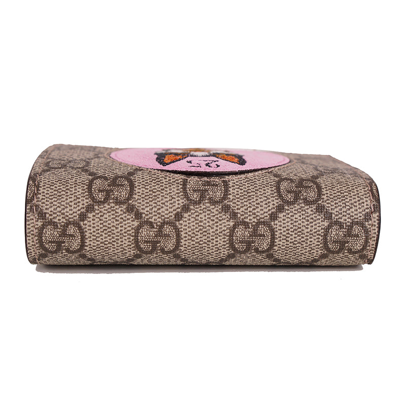 NEW $495 GUCCI GG Supreme Canvas GG Logo BOSCO DOG PATCH Snap Card Case WALLET