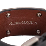NEW $505 ALEXANDER MCQUEEN Black Leather Silver SKULL Filigree Thick BRACELET