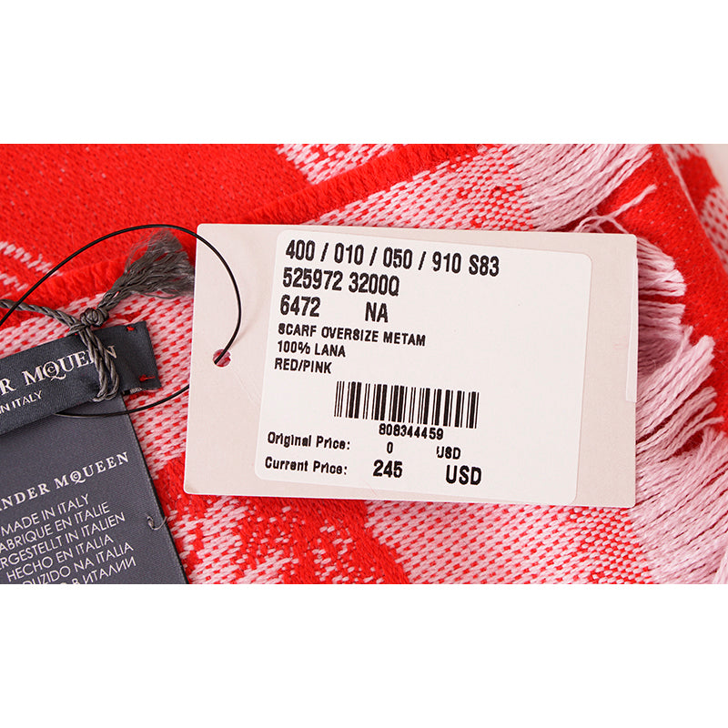 NEW $695 ALEXANDER MCQUEEN Red & Pink OVERSIZED METAMORPHISIS WOOL Scarf