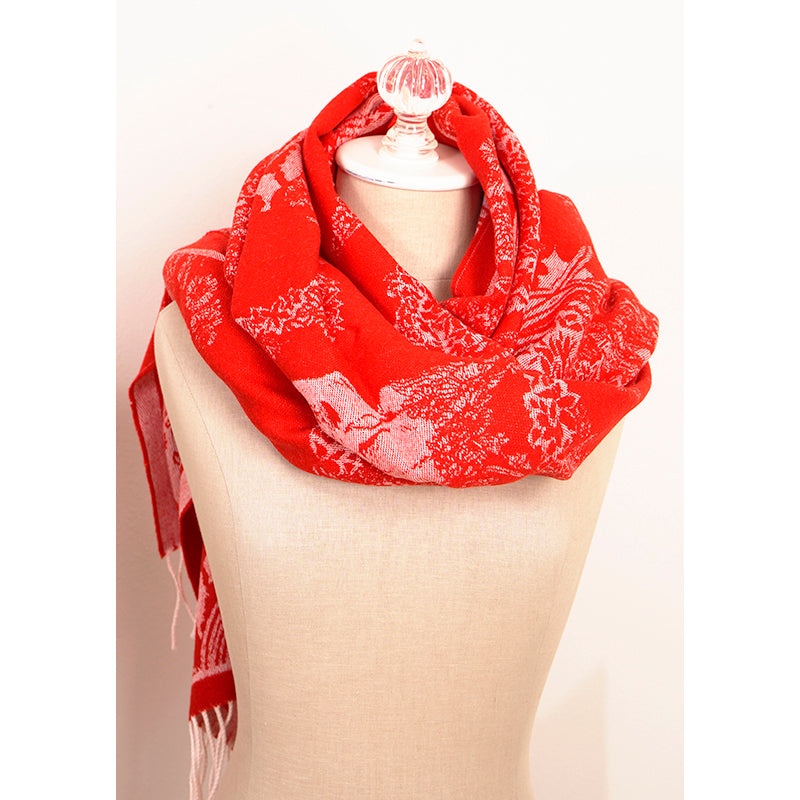 NEW $895 ALEXANDER MCQUEEN Red & Ivory DREAMING SKULL Print WOOL-BLEND Scarf