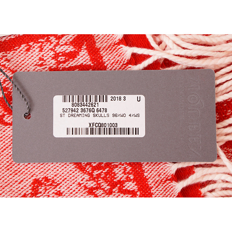 NEW $895 ALEXANDER MCQUEEN Red & Ivory DREAMING SKULL Print WOOL-BLEND Scarf