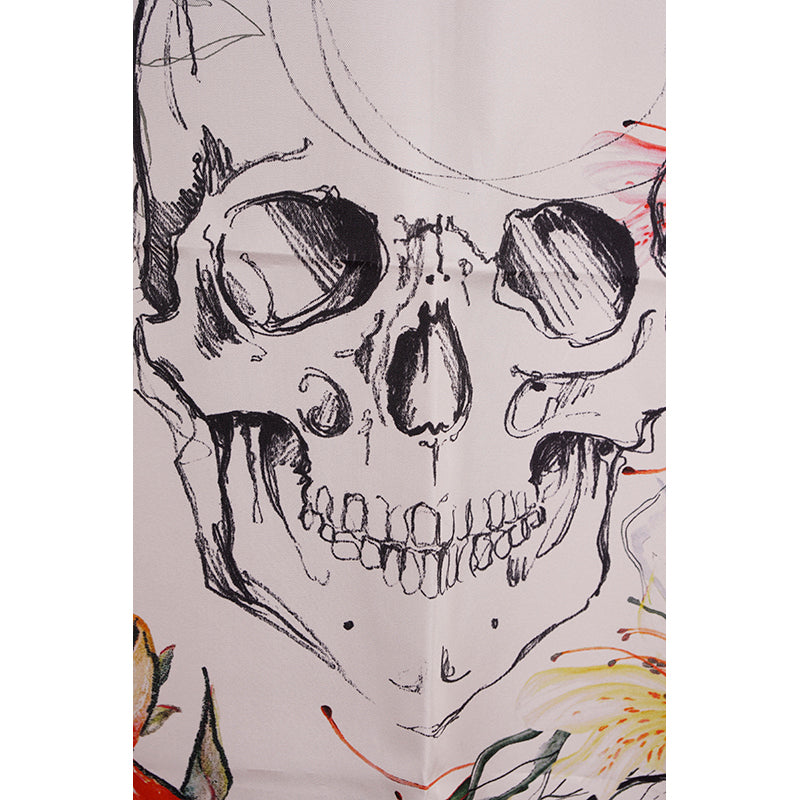 NEW $395 ALEXANDER MCQUEEN White Silk Satin ENDANGERED FLOWER SKULL 35" SCARF