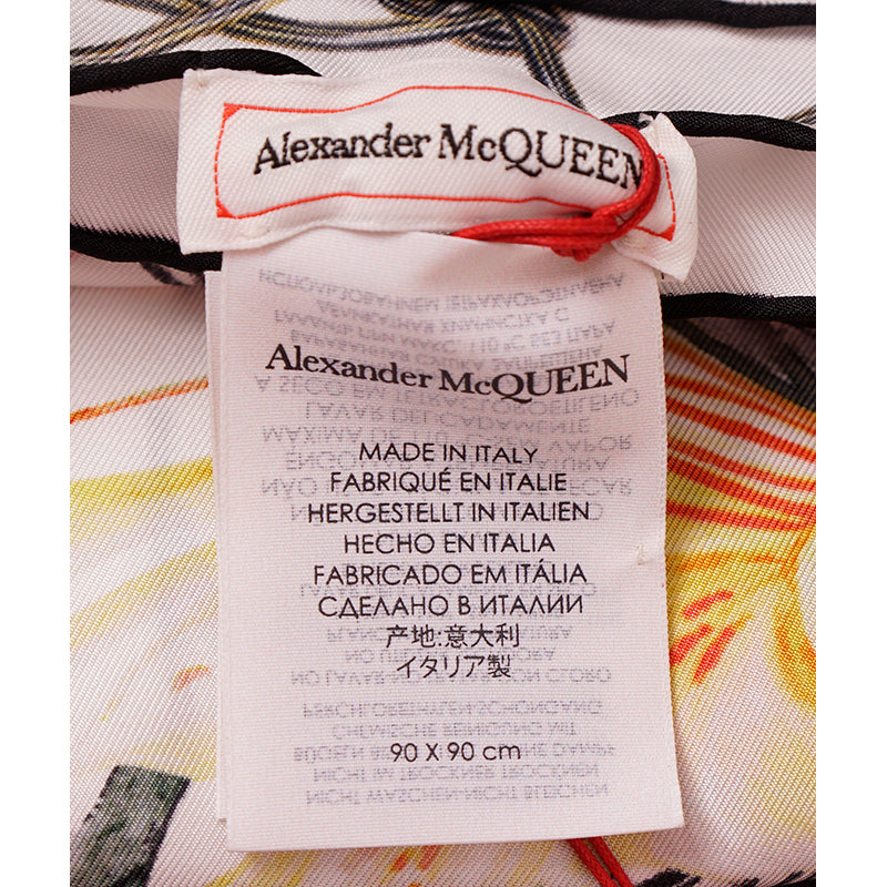 NEW $395 ALEXANDER MCQUEEN White Silk Satin ENDANGERED FLOWER SKULL 35" SCARF