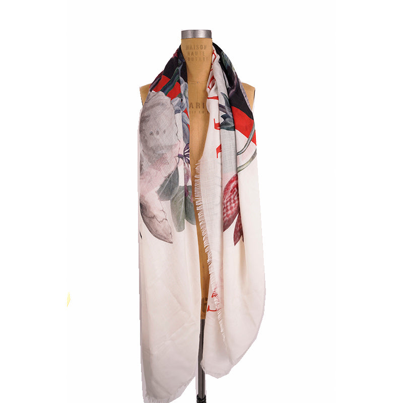 NEW $720 ALEXANDER MCQUEEN Ivory WILD FLOWERS Skull LONGDON Wool Shawl SCARF NWT