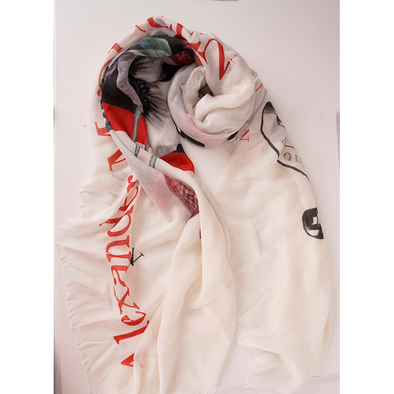 NEW $720 ALEXANDER MCQUEEN Ivory WILD FLOWERS Skull LONGDON Wool Shawl SCARF NWT