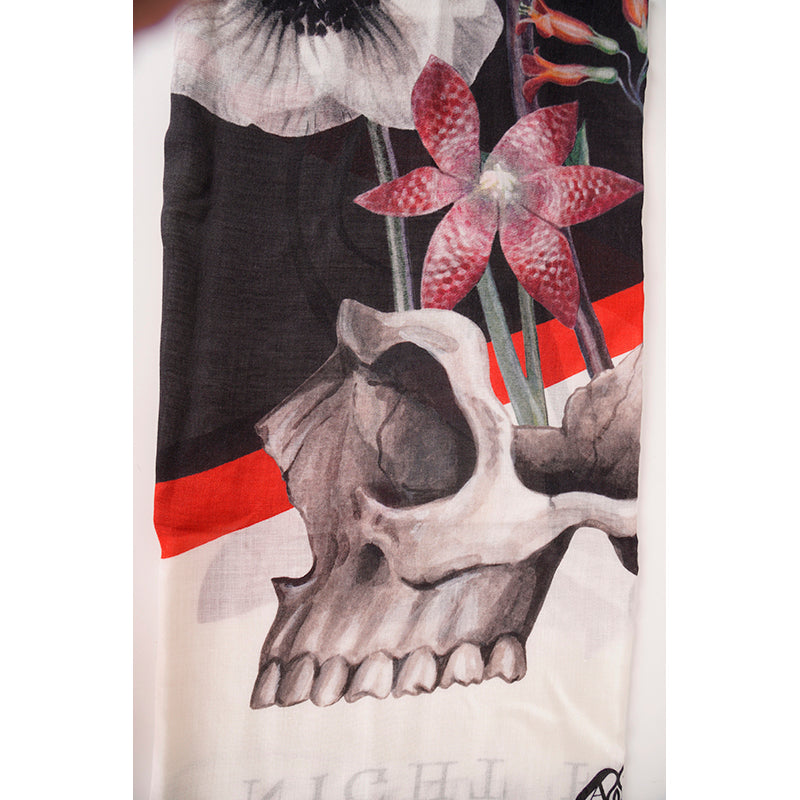 NEW $720 ALEXANDER MCQUEEN Ivory WILD FLOWERS Skull LONGDON Wool Shawl SCARF NWT