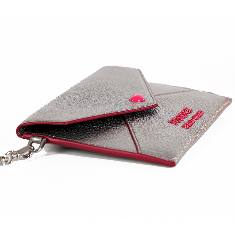 NEW $550 MIU MIU Silver Cromo FOREVER HEART Envelope Madras WRISTLET WALLET NIB