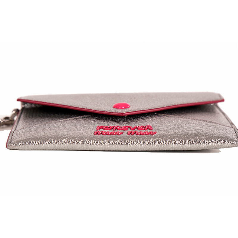 NEW $550 MIU MIU Silver Cromo FOREVER HEART Envelope Madras WRISTLET WALLET NIB