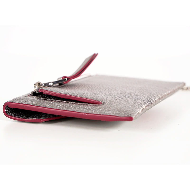 NEW $550 MIU MIU Silver Cromo FOREVER HEART Envelope Madras WRISTLET WALLET NIB