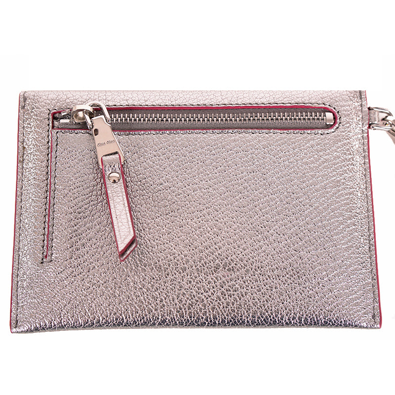 NEW $550 MIU MIU Silver Cromo FOREVER HEART Envelope Madras WRISTLET WALLET NIB