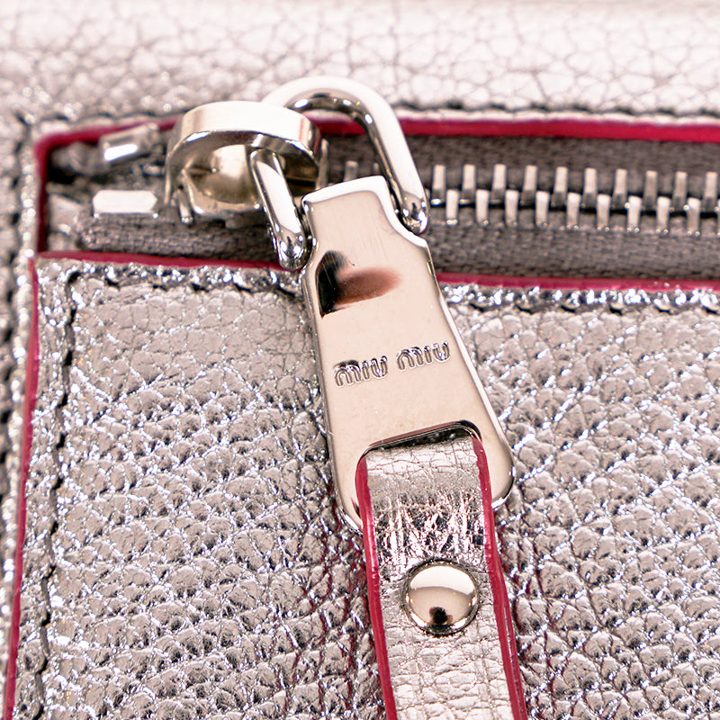 NEW $550 MIU MIU Silver Cromo FOREVER HEART Envelope Madras WRISTLET WALLET NIB