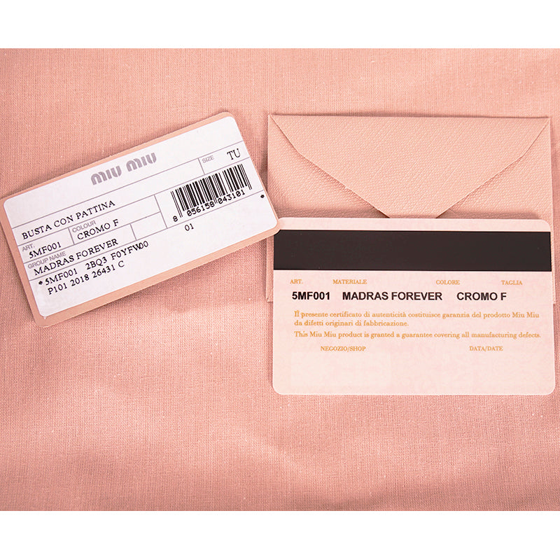 NEW $550 MIU MIU Silver Cromo FOREVER HEART Envelope Madras WRISTLET WALLET NIB