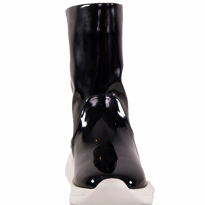 sz 37 NEW $1150 MIU MIU Black Fx Patent RETRO M LOGO Pull On SPORTY RAIN BOOTS 7