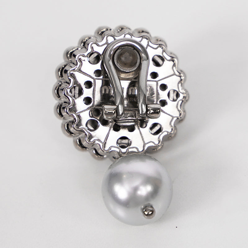 NEW $625 MIU MIU Blue Gray Fx-PEARL & SWAROVSKI CRYSTAL Clip-on Drop EARRINGS