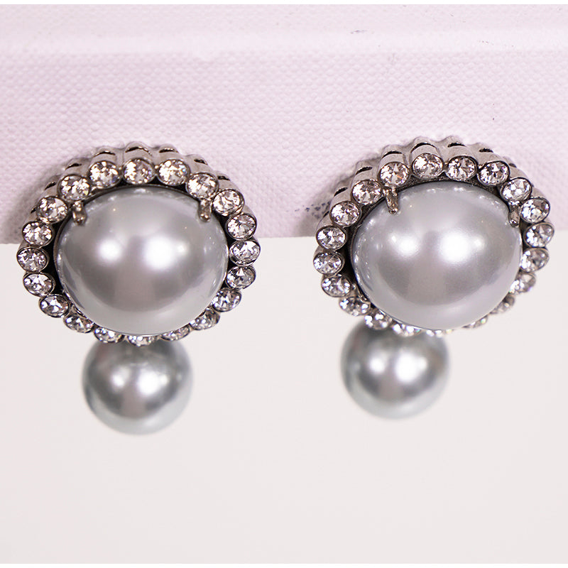 NEW $625 MIU MIU Blue Gray Fx-PEARL & SWAROVSKI CRYSTAL Clip-on Drop EARRINGS