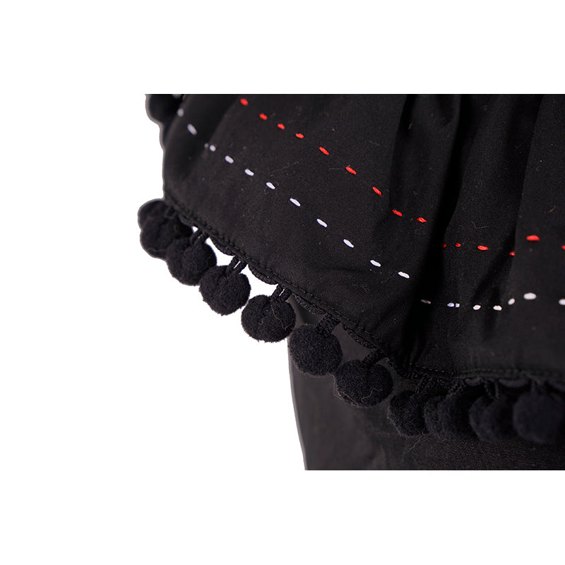 sz 38 NEW $835 MIU MIU Black Cotton Poplin POMPOM TRIMMED Blouse CROPPED TOP XS