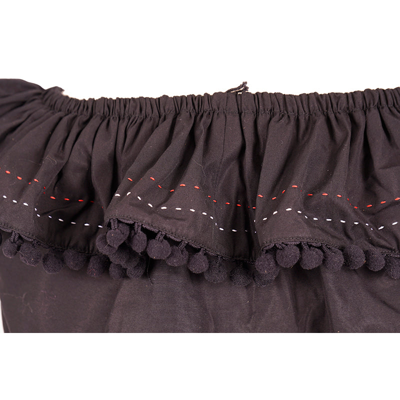 sz 38 NEW $835 MIU MIU Black Cotton Poplin POMPOM TRIMMED Blouse CROPPED TOP XS
