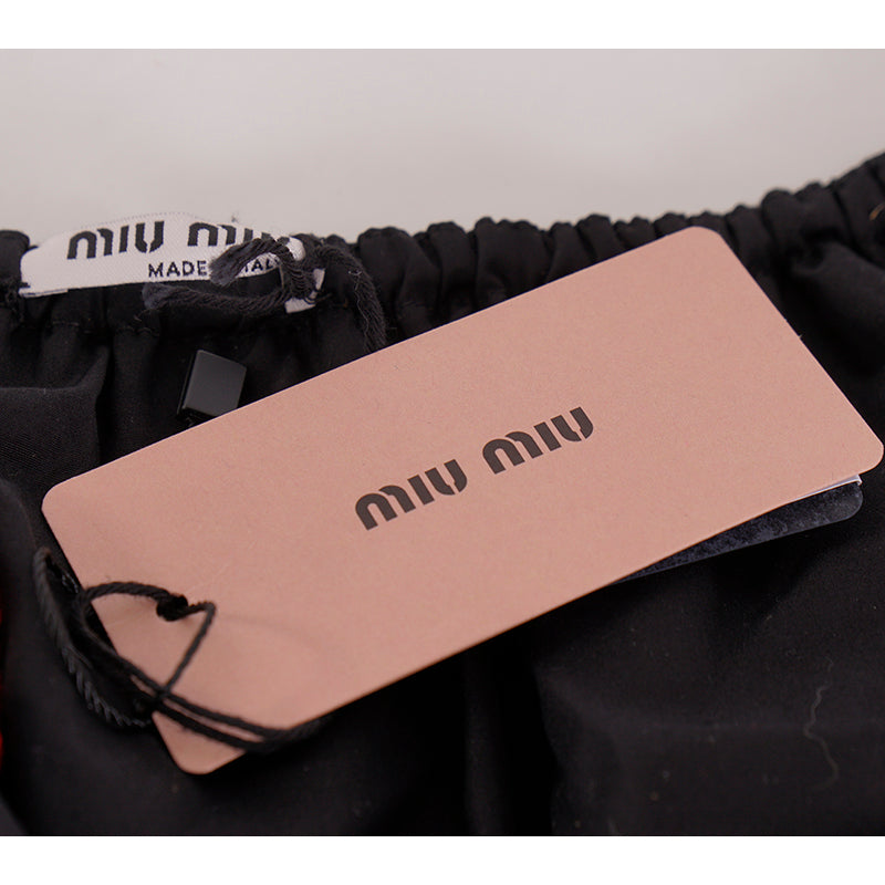 sz 38 NEW $835 MIU MIU Black Cotton Poplin POMPOM TRIMMED Blouse CROPPED TOP XS