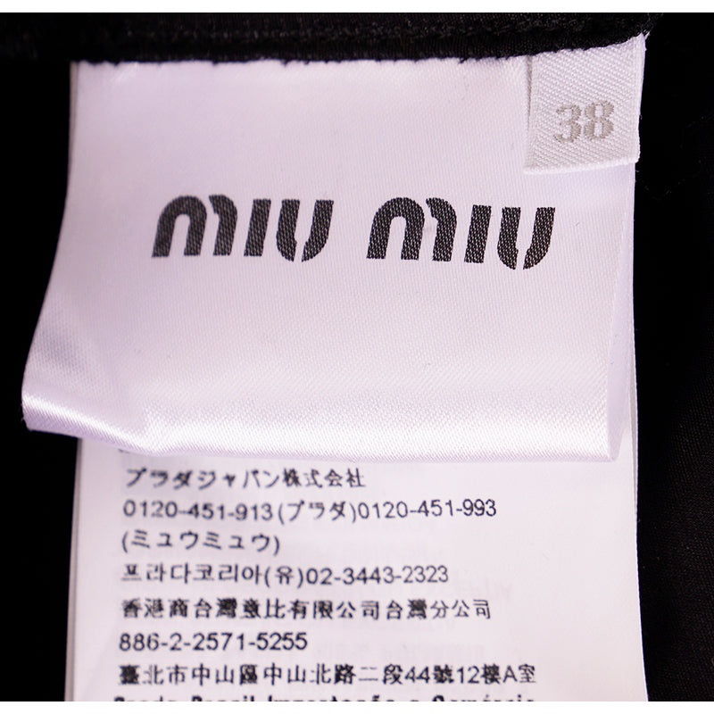 sz 38 NEW $835 MIU MIU Black Cotton Poplin POMPOM TRIMMED Blouse CROPPED TOP XS