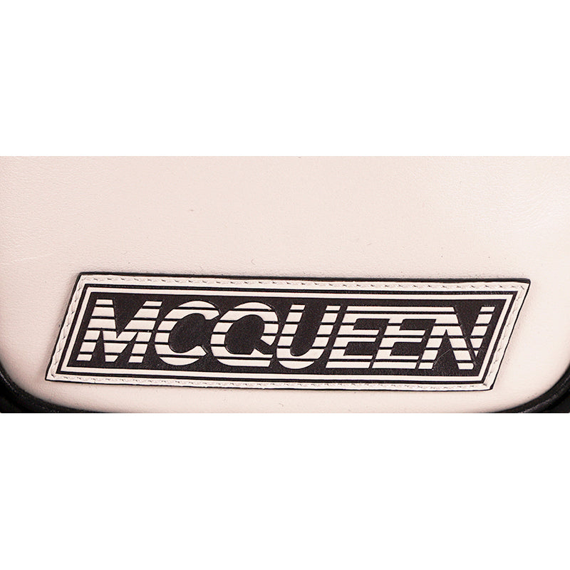 NEW $890 ALEXANDER MCQUEEN Black Nylon WHITE LEATHER SPORTY LOGO Crossbody BAG