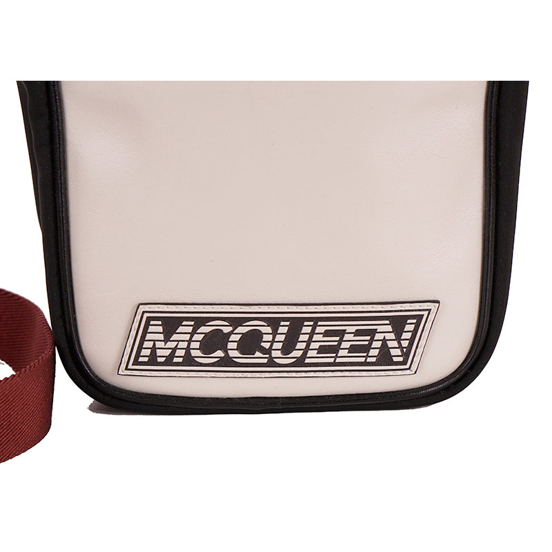 NEW $890 ALEXANDER MCQUEEN Black Nylon WHITE LEATHER SPORTY LOGO Crossbody BAG
