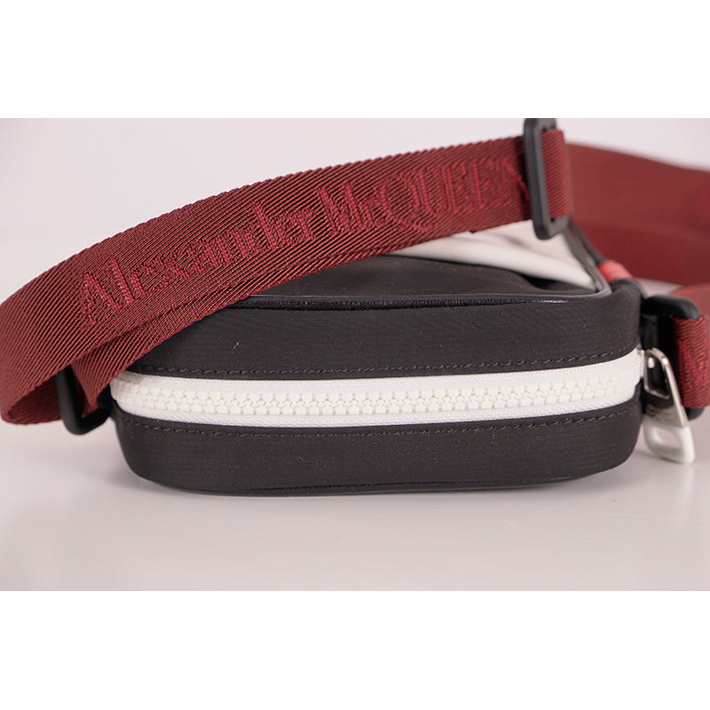 NEW $890 ALEXANDER MCQUEEN Black Nylon WHITE LEATHER SPORTY LOGO Crossbody BAG