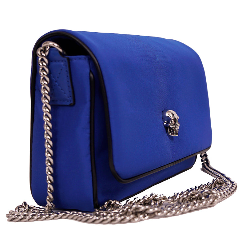 NEW $790 ALEXANDER MCQUEEN Ultramarine Blue Nylon CRYSTAL SKULL Camera Flap BAG