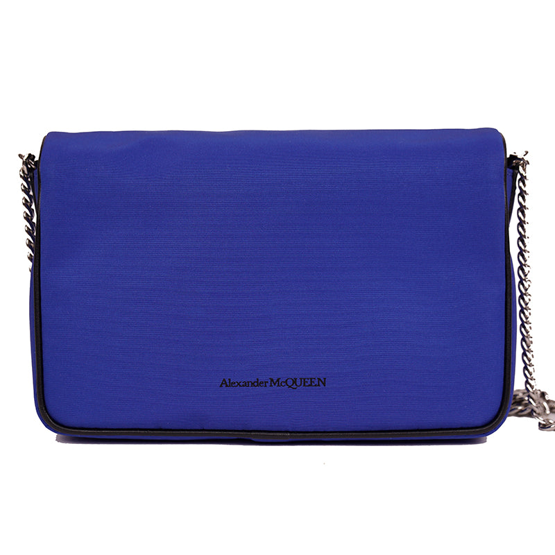 NEW $790 ALEXANDER MCQUEEN Ultramarine Blue Nylon CRYSTAL SKULL Camera Flap BAG