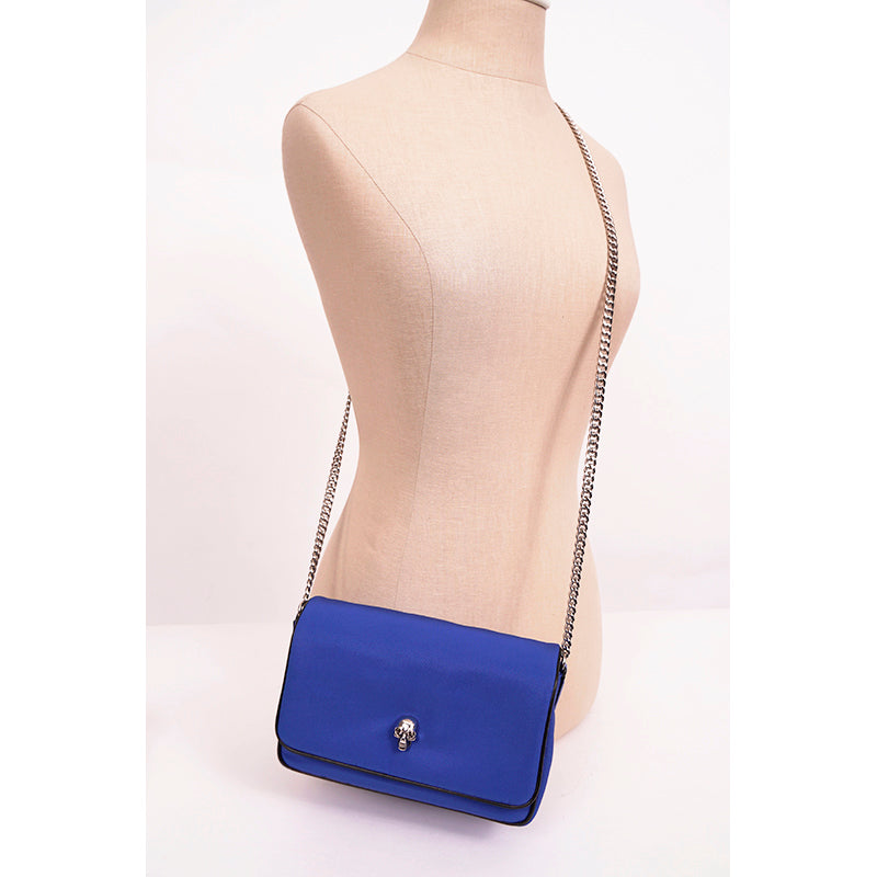 NEW $790 ALEXANDER MCQUEEN Ultramarine Blue Nylon CRYSTAL SKULL Camera Flap BAG